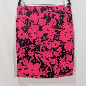 J Crew Pink Navy Floral Pencil Skirt Cotton Lined Size 12